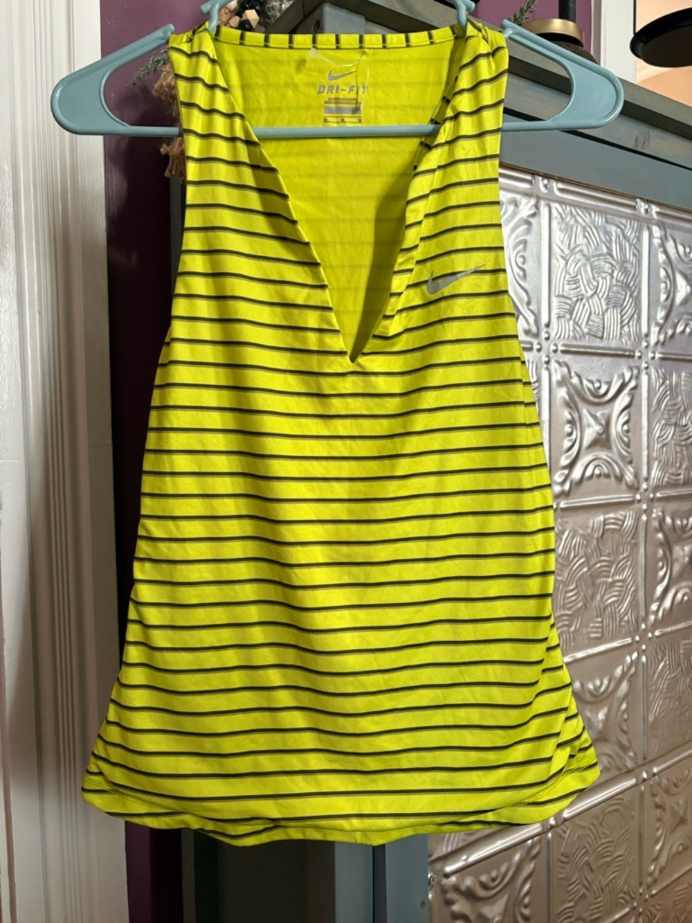 Nike Women’s chartreuse Striped Dri-FIT Tank Top